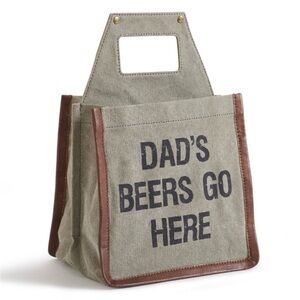 New NWT Mona B Dad's Beer Up-Cycled Canvas Beer Caddy Leather Trim